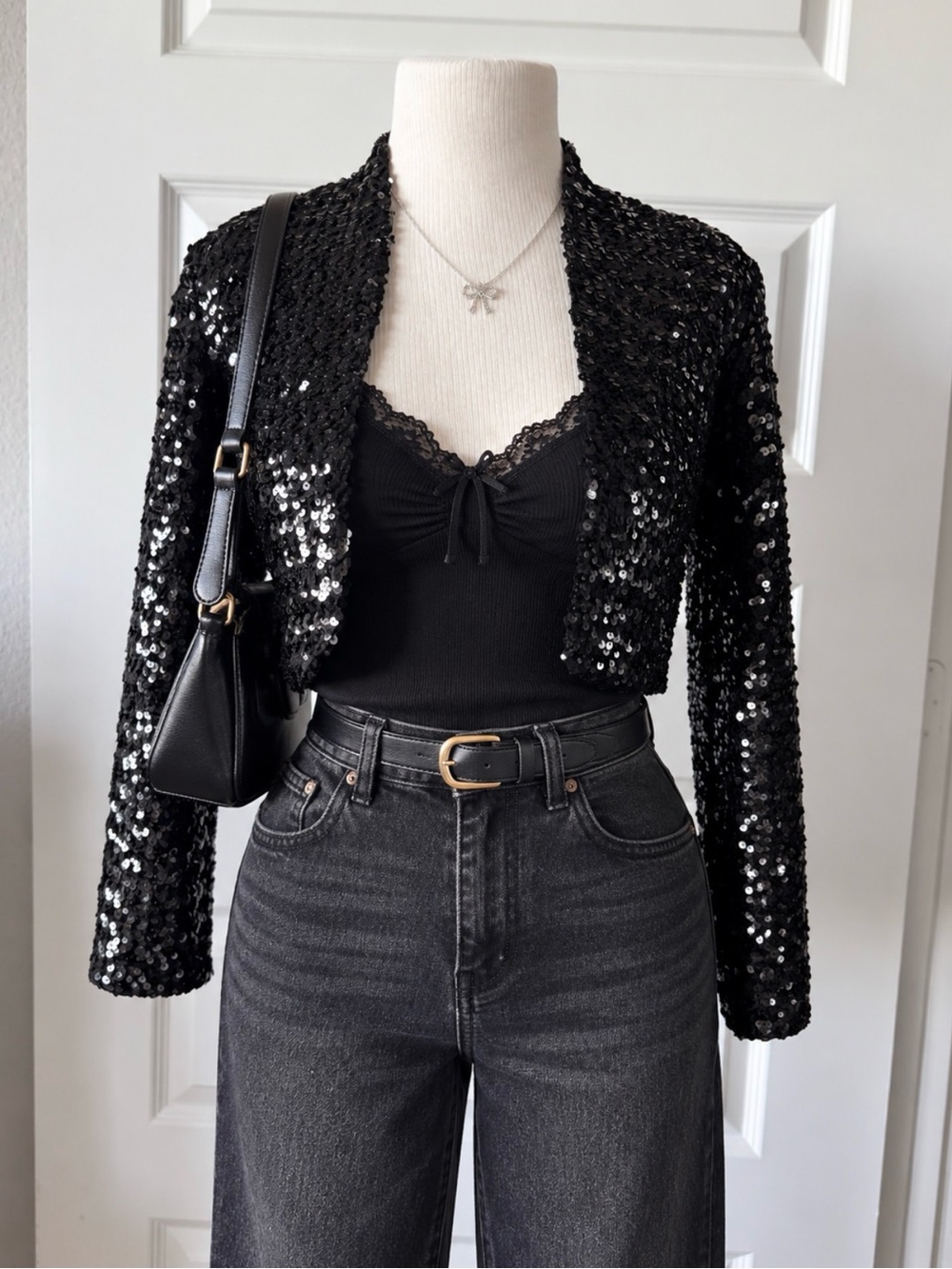 Vintage Jack Hartley Miami Black Sequin Cropped Bolero Jacket